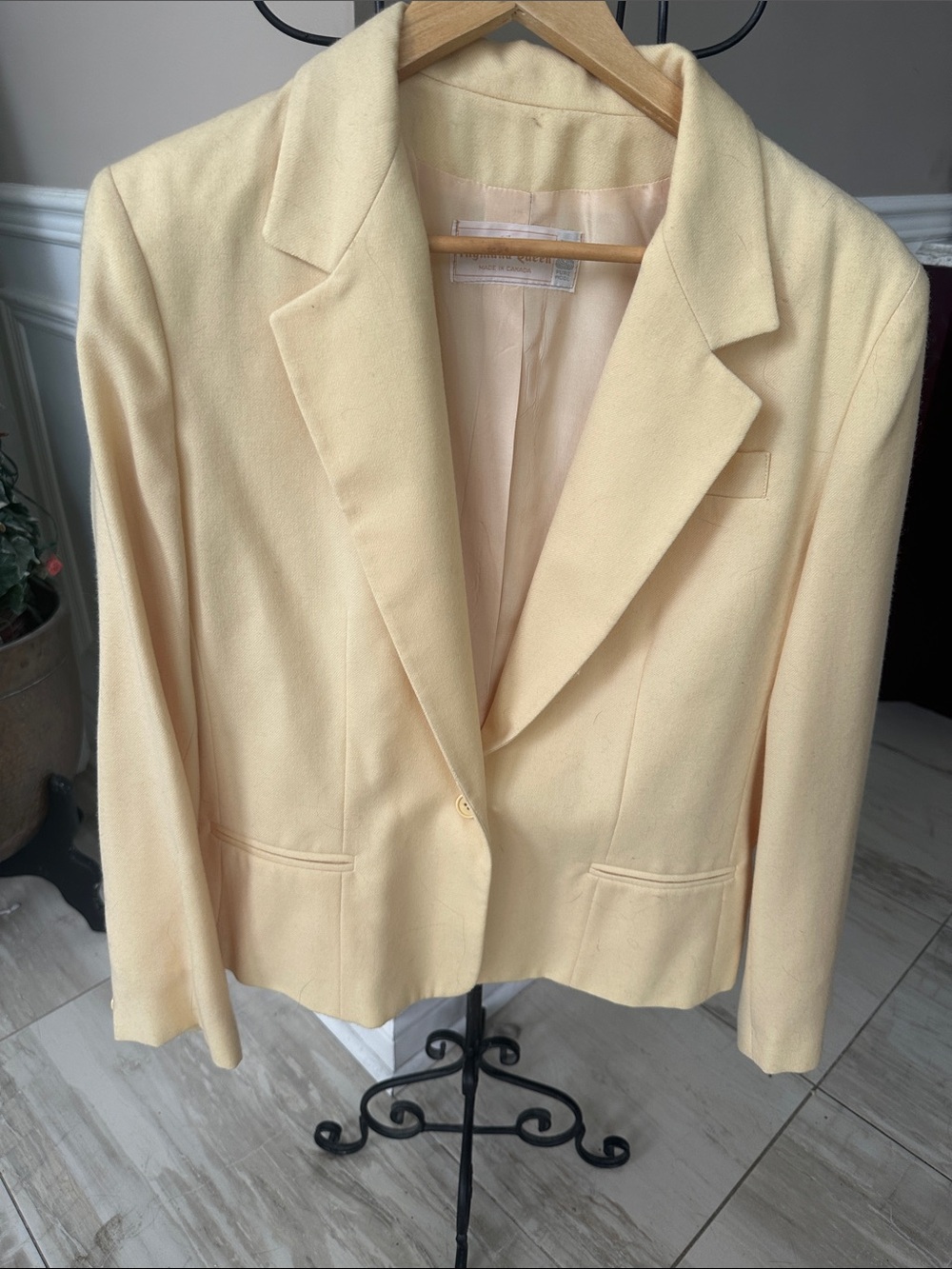Tailored yellow Single-Button Women's Blazer Pure Wool